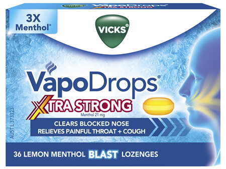 Vicks VapoDrops Xtra Strong Lemon Menthol Blast 36 Lozenges