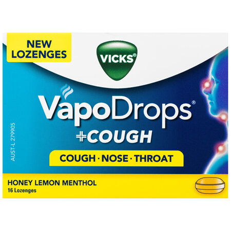 VICKS VapoDrops+Cough Honey Lemon Menthol 16 Lozenges
