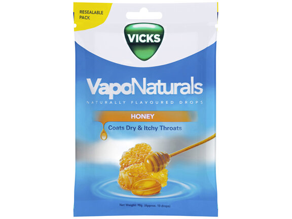Vicks VapoNaturals Honey Flavoured Drops Naturally Flavoured  19s Resealable Bag