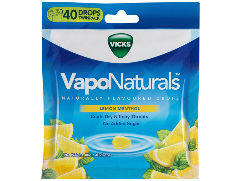 Vicks VapoNaturals Lemon Menthol Throat Lozenges 40 drops