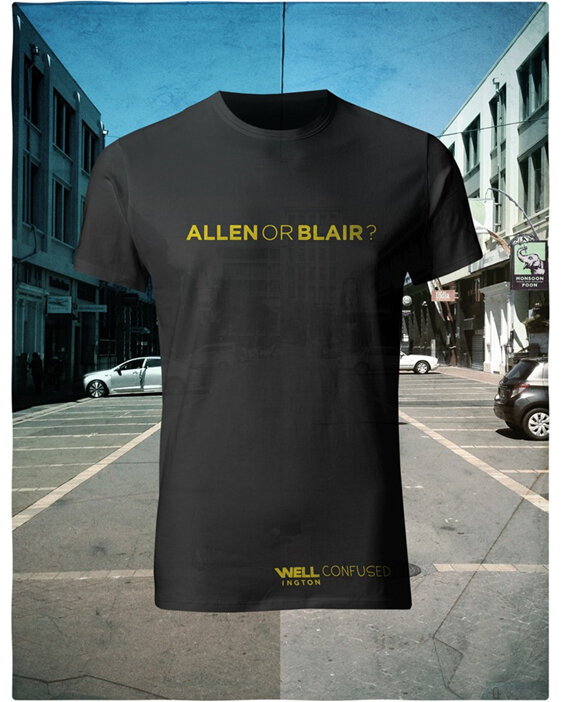 Well Confused, Yellow on Black T-Shirt - Allen or Blair