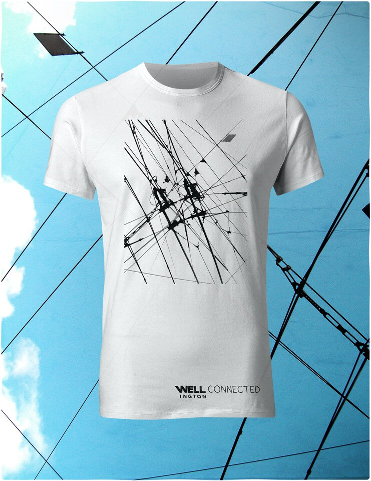 Well Connected, Black on White T-Shirt - Power Lines