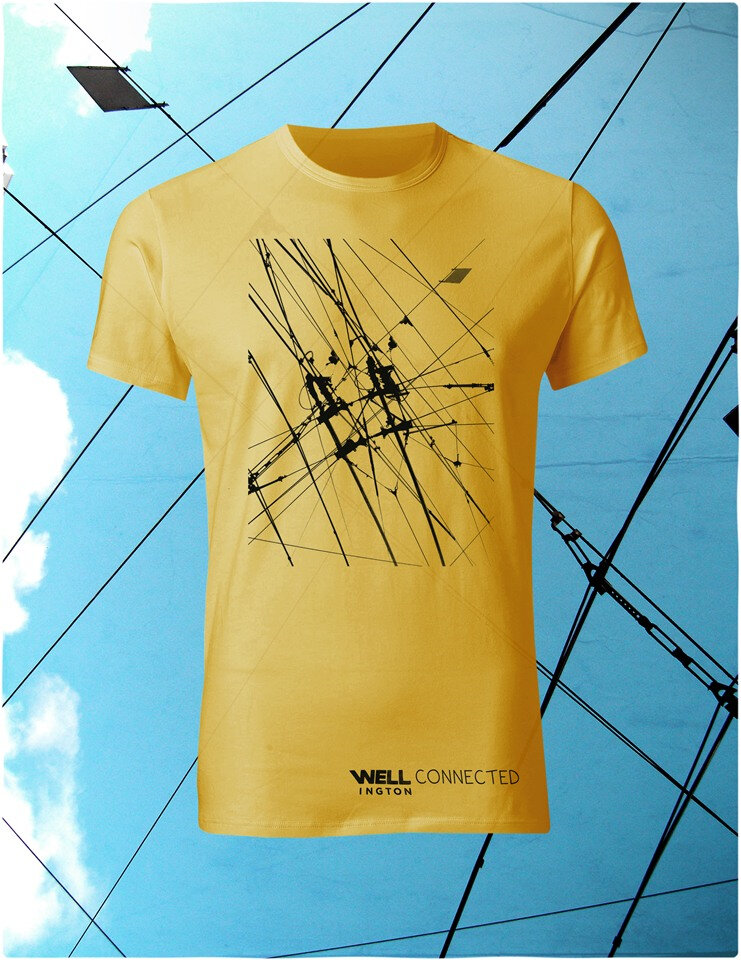 Well Connected, Black on Yellow T-Shirt - Power Lines