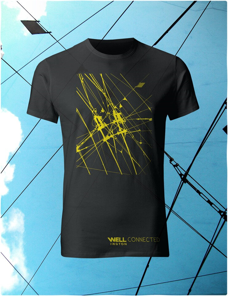 Well Connected, Yellow on Black T-Shirt - Power Lines