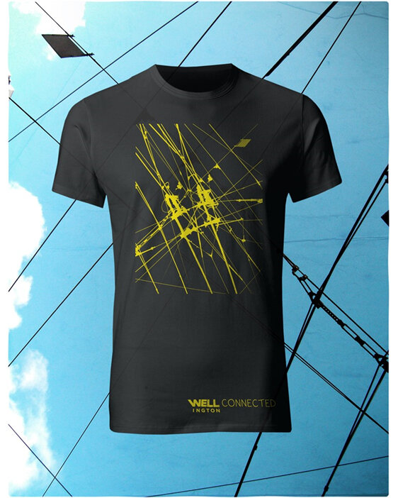 Well Connected, Yellow on Black T-Shirt - Power Lines
