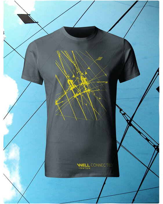 Well Connected, Yellow on Charcoal T-Shirt - Power Lines