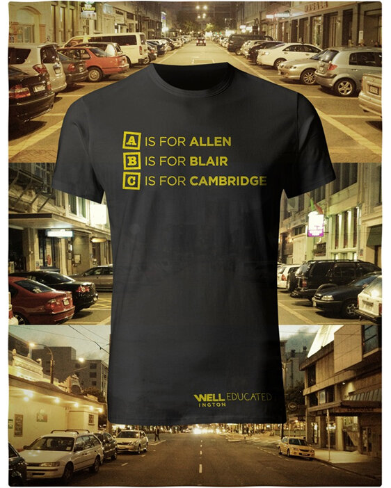 Well Educated, Yellow on Black T-Shirt - ABC