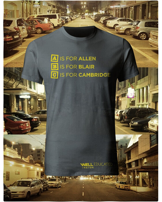 Well Educated, Yellow on Charcoal T-Shirt - ABC