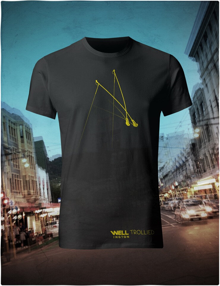 Well Trollied, yellow on black T-Shirt