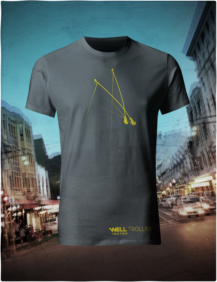 Well Trollied, yellow on charcoal T-Shirt