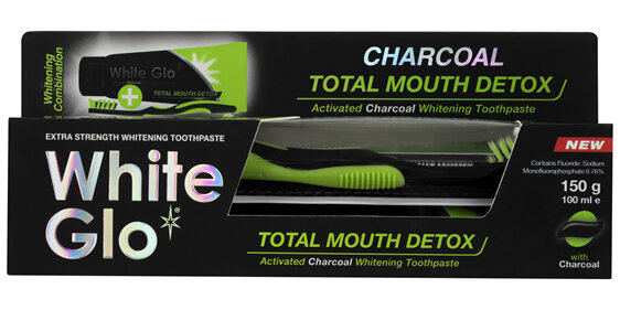 White Glo Extra Strength Whitening Charcoal Total Mouth Detox Toothpaste + Toothbrush