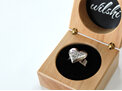 Wilshi heart proposal ring in handmade wooden box
