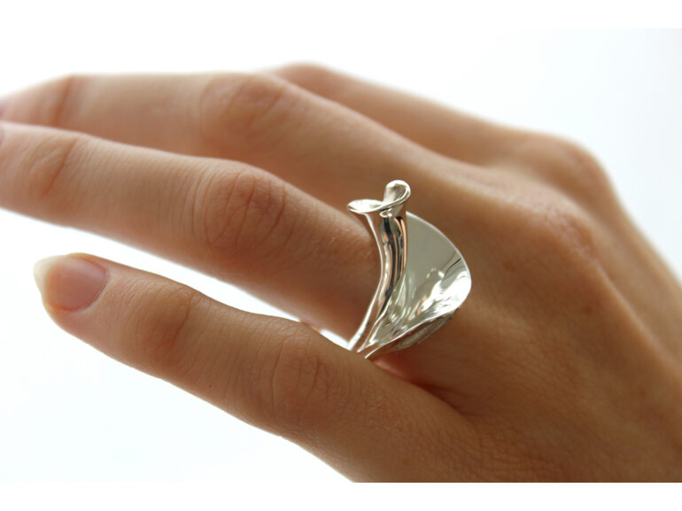 Wilshi shell proposal ring on the hand