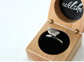 Wilshi tear tab proposal ring in handmade wooden box