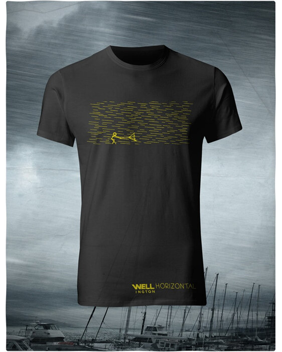Windy Wellington, yellow on black T-Shirt
