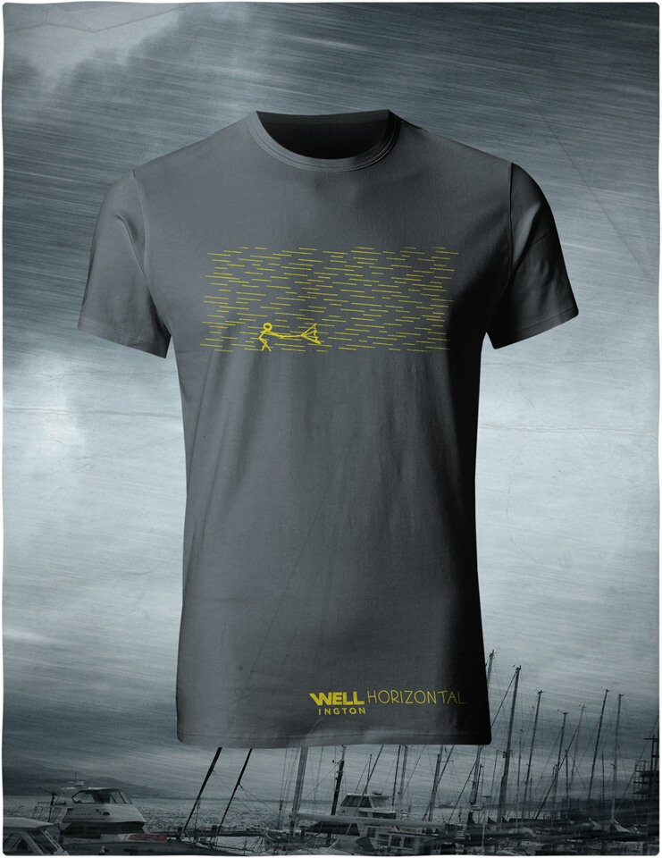 Windy Wellington, yellow on charcoal T-Shirt