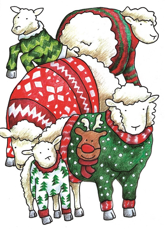 Xmas Cards Nativity and sheep in Jumpers - WhatmakesNZ Ltd