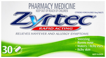 Zyrtec Antihistamine & Hayfever Rapid Acting Relief Allergy Tablets 30 Pack