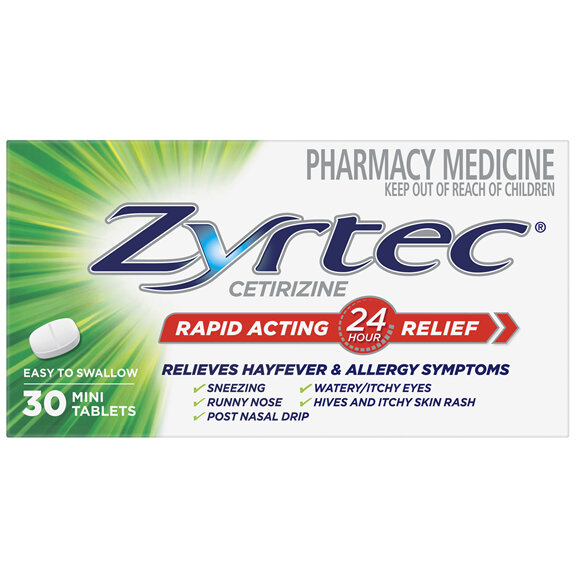 Zyrtec Antihistamine & Hayfever Rapid Acting Relief Allergy Tablets 30 Pack