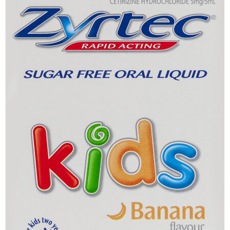 Zyrtec Cetirizine Kids Fast Acting Relief Sugar Free Banana 75mL