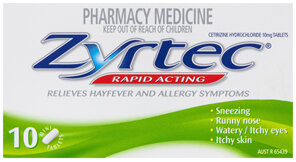 Zyrtec Cetirizine Rapid Acting Relief 10 Tablets