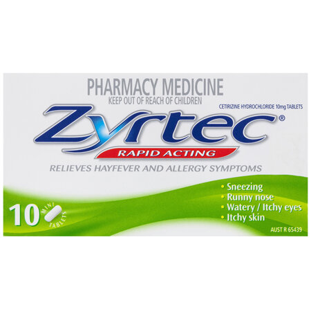 Zyrtec Cetirizine Rapid Acting Relief 10 Tablets