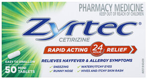 Zyrtec Cetirizine Rapid Acting Relief 50 Tablets