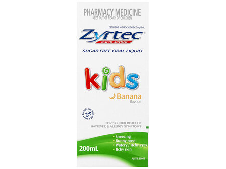 Zyrtec Kids Allergy & Hayfever Relief Antihistamine Oral Liquid Banana 200mL