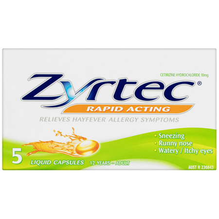 Zyrtec Rapid Acting Allergy & Hayfever Relief 5 Capsules