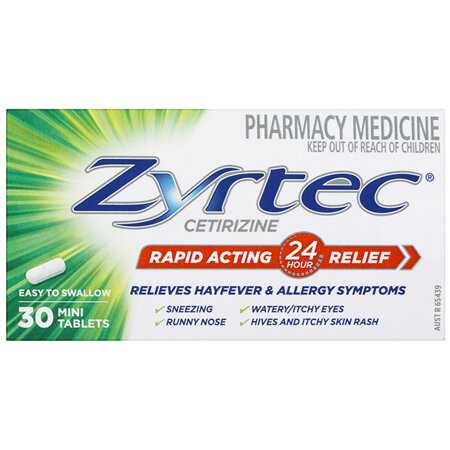 Zyrtec Rapid Acting Hayfever & Allergy Relief Antihistamine Mini Tablets 30 Pack