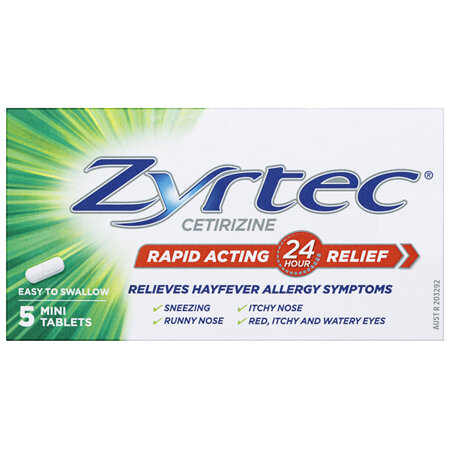Zyrtec Rapid Acting Hayfever Allergy Relief Antihistamine Mini Tablets 5 Pack