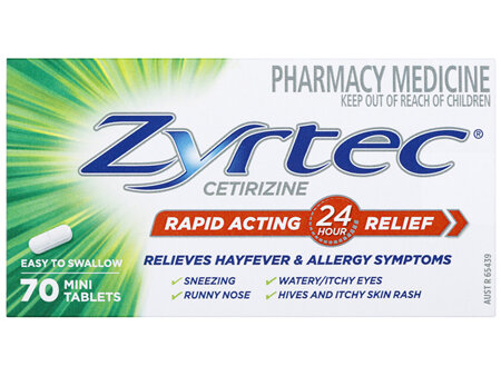 Zyrtec Rapid Acting Hayfever & Allergy Relief Antihistamine Mini Tablets 70 Pack