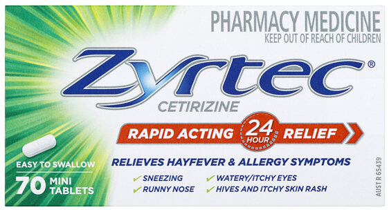 Zyrtec Rapid Acting Hayfever & Allergy Relief Antihistamine Mini Tablets 70 Pack